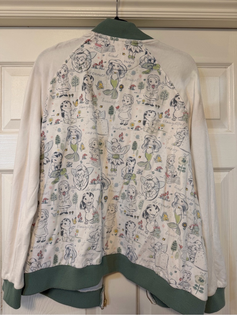 Princess Animators Pastel Character Print Bomber Jacket - White & Sage